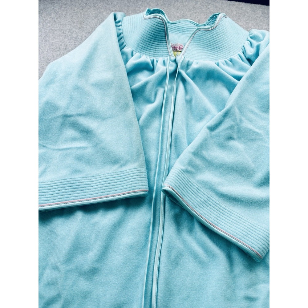 Vintage Evelyn Pearson Womens Blue Teal Robe 70s Loungewear Nightgown Housecoat